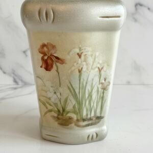 Croscill Asian Floral Bath Tumbler Toothbrush Holder Beige Ceramic